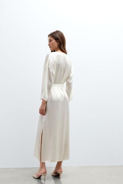 White From The Boudoir Long Silk And Lace Dressing Gown, Powder White, large image number 2