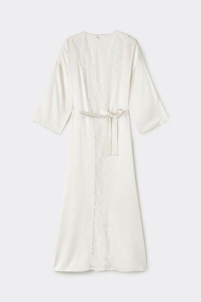 White From The Boudoir Long Silk And Lace Dressing Gown, Powder White, large image number 3