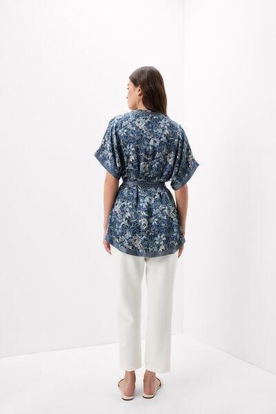 Navy Fanciful Flowers Printed Viscose Satin Kimono, 5601_195K, medium