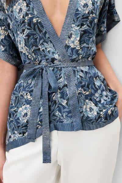 Navy Fanciful Flowers Printed Viscose Satin Kimono, 5601_195K, large image number 4