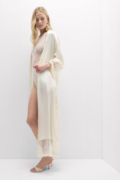 White My Forever Love Long Silk And Lace Dressing Gown, Powder White, large image number 0