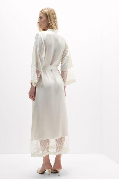 White My Forever Love Long Silk And Lace Dressing Gown, Powder White, medium
