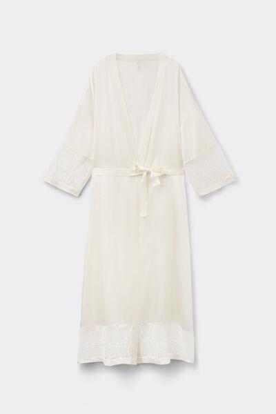 White My Forever Love Long Silk And Lace Dressing Gown, Powder White, large image number 3