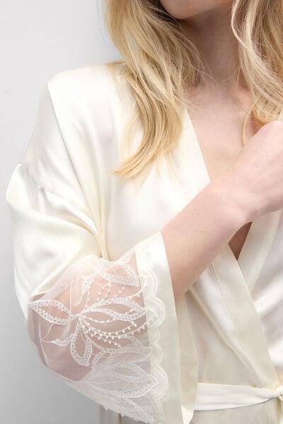 White My Forever Love Long Silk And Lace Dressing Gown, Powder White, large image number 5