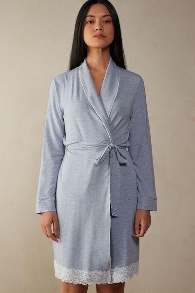 Intimissimi - Blue Lace Detail Melange Modal Robe