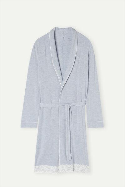 Intimissimi - Blue Lace Detail Melange Modal Robe