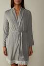 Light Grey Blend Modal Robe With Lace Detail, Women