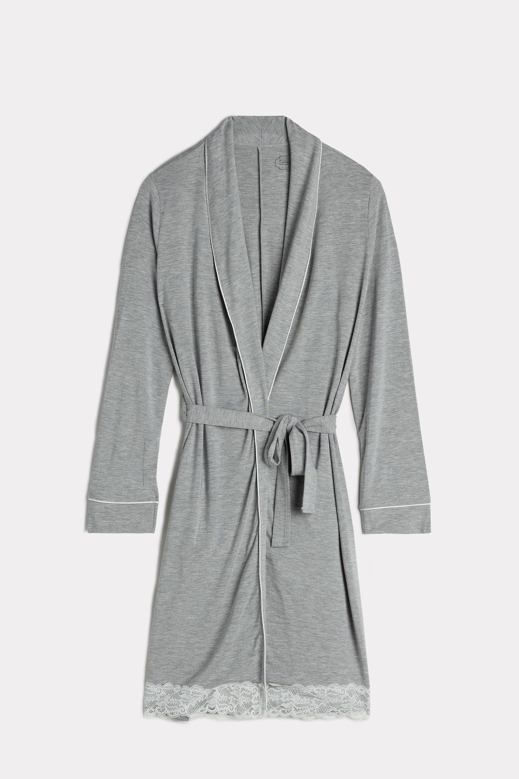 Intimissimi - Light Grey Blend Modal Robe With Lace Detail, Women