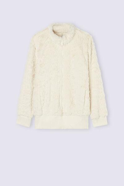 Cream Snowing Around Fleece Bomber, , large image number 2