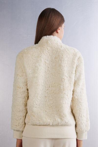 Cream Snowing Around Fleece Bomber, , large image number 3