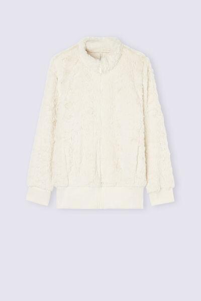 Cream Snowing Around Fleece Bomber, , large image number 5