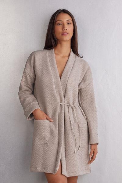 Beige Soft Chevron Dressing Gown, , large image number 1