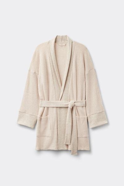 Beige Tricot-Effect Oversized Cardigan, 5601_044K, medium