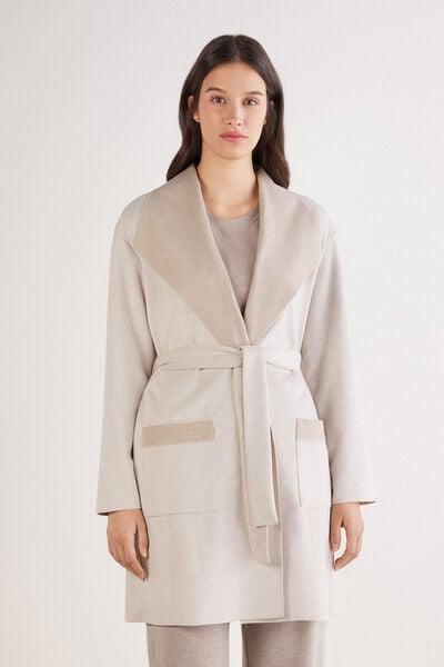 Beige Suede-Look Soft Winter Dressing Gown, 5601_045K, medium