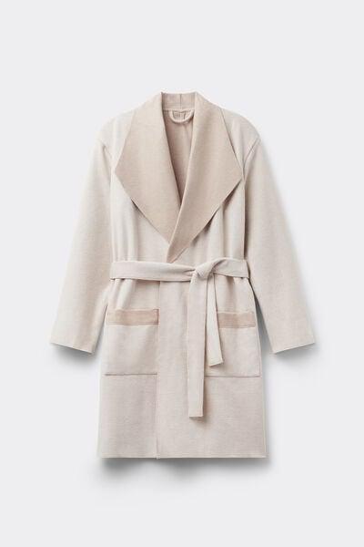 Beige Suede-Look Soft Winter Dressing Gown, 5601_045K, large image number 3