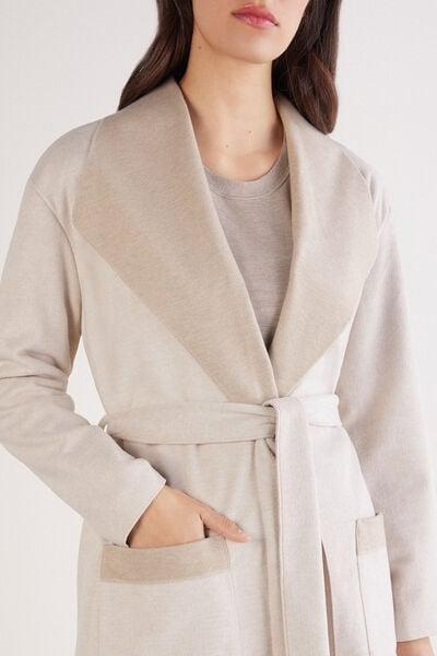 Beige Suede-Look Soft Winter Dressing Gown, 5601_045K, large image number 5