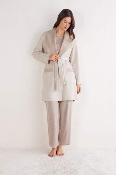 Beige Suede-Look Soft Winter Dressing Gown, 5601_045K, large image number 6
