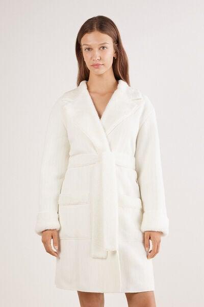 White Classy Chenille Fluffy Fleece Dressing Gown, Powder White, medium