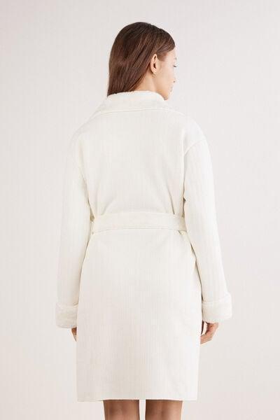 White Classy Chenille Fluffy Fleece Dressing Gown, Powder White, medium