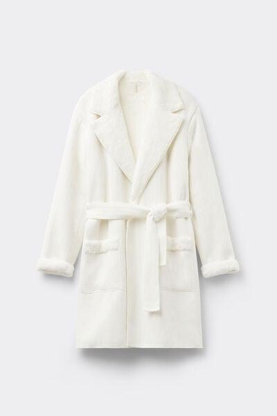 White Classy Chenille Fluffy Fleece Dressing Gown, Powder White, large image number 3