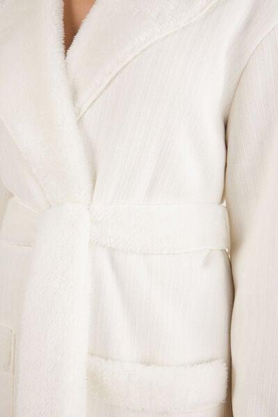 White Classy Chenille Fluffy Fleece Dressing Gown, Powder White, large image number 5