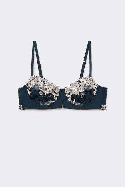 Navy Denise Pretty Flowers Balconette Bra, Intense Blue/vanilla, large image number 0