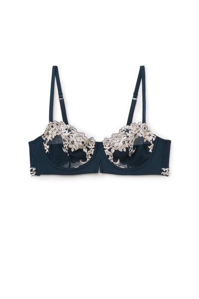 Navy Denise Pretty Flowers Balconette Bra, Intense Blue/vanilla, large image number 1