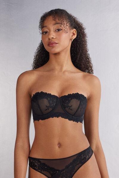 Black Embroidered Bandeau Bra, , medium