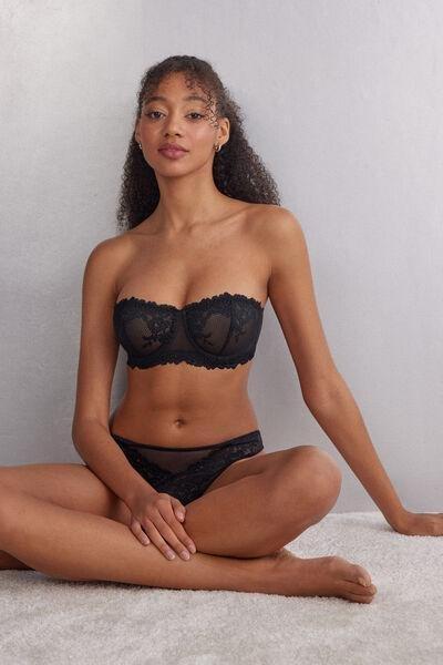 Black Embroidered Bandeau Bra, , large image number 1