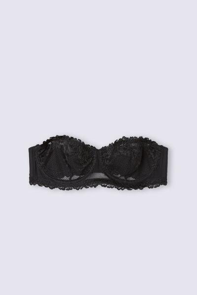 Black Embroidered Bandeau Bra, Black, large image number 3