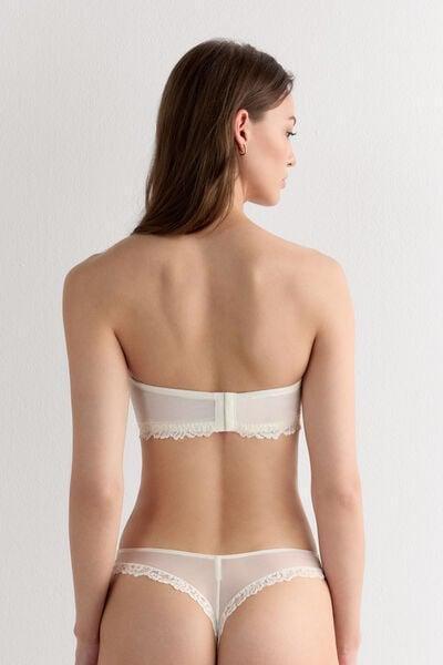 White Pretty Flowers Bandeau Bra, Powder White, medium