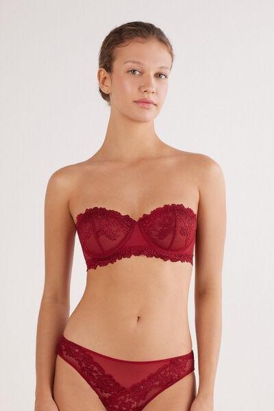 Red Pretty Flowers Embroidered Bandeau Bra, Wax Red, large image number 0