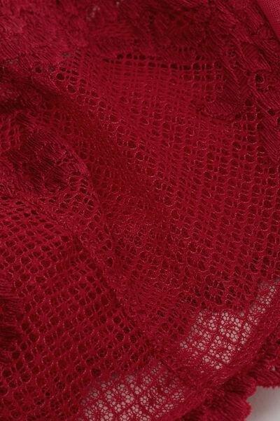 Red Pretty Flowers Embroidered Bandeau Bra, Wax Red, large image number 4