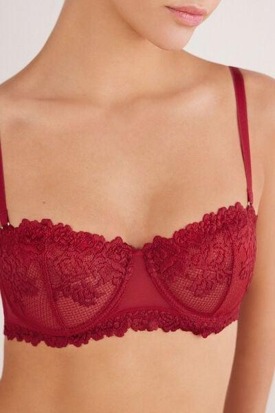 Red Pretty Flowers Embroidered Bandeau Bra, Wax Red, large image number 5