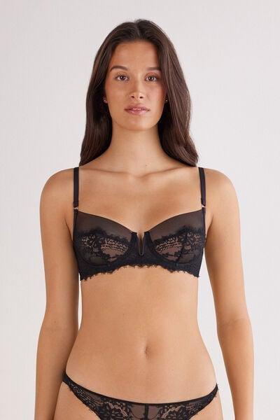 Black Sheer Glamour Daniela Balconette Bra, Black, large image number 1