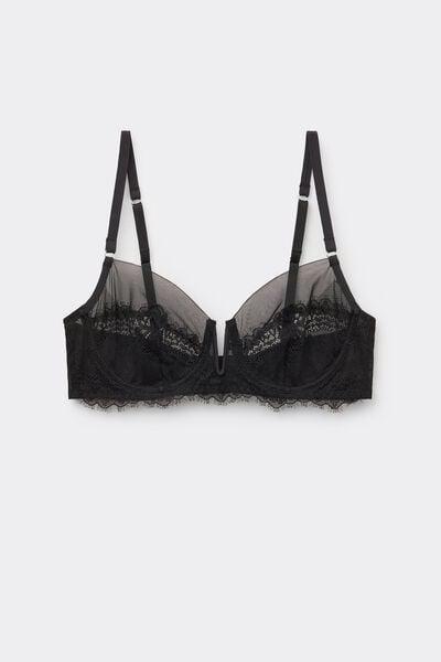 Black Sheer Glamour Daniela Balconette Bra, Black, large image number 3