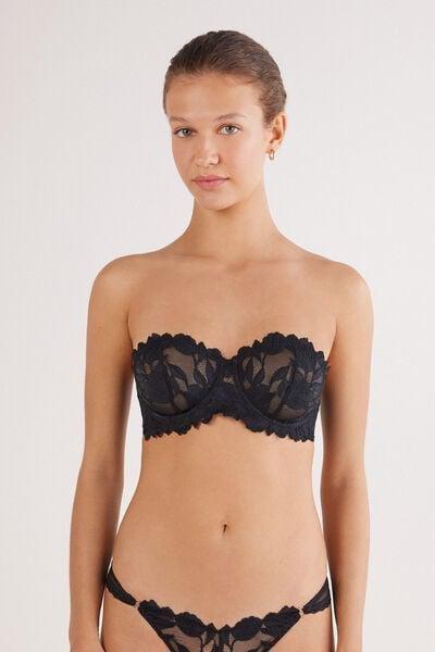 Black All About Flowers Bandeau Balconette Bra, Black, medium