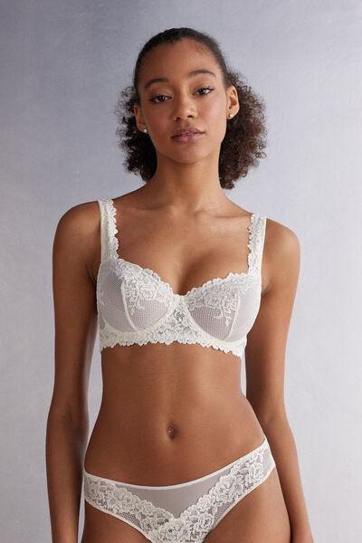 White Embroidered Balconette Bra, Powder White, large image number 0