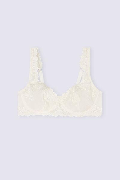 White Embroidered Balconette Bra, Powder White, large image number 2