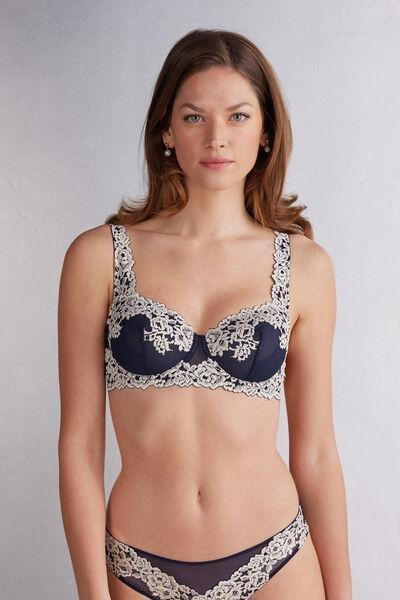 Navy Pretty Flowers Daniela Balconette Bra, Intense Blue/vanilla, large image number 1