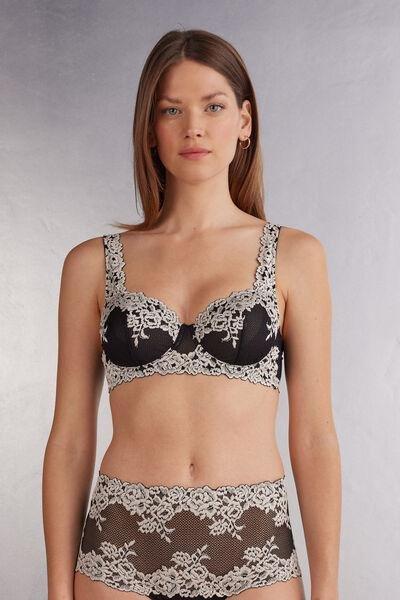 Black Daniela Pretty Flowers Balconette Bra, , medium