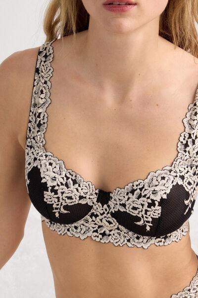Black Daniela Pretty Flowers Balconette Bra, Black/ivory, large image number 5