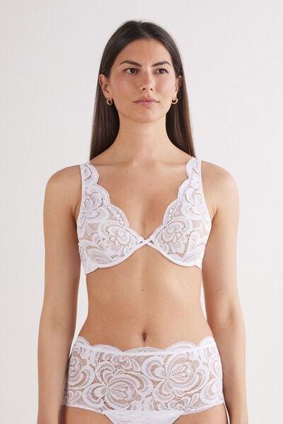 White Stretch Balconette Bra, White, large image number 1