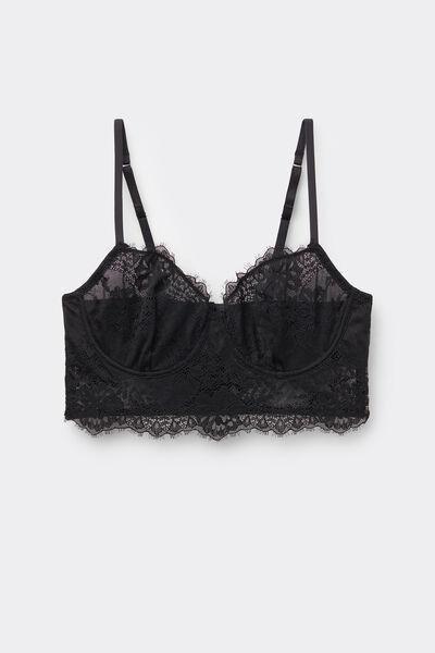Black Sheer Glamour Lace Balconette Bustier, Black, medium