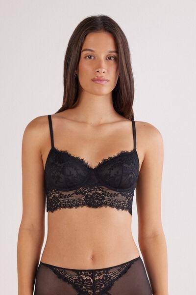 Black Sheer Glamour Lace Balconette Bustier, Black, large image number 2