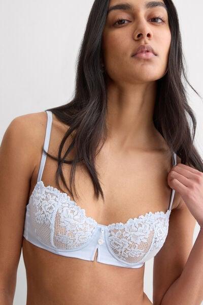 Blue Denise Silky Flowers Silk And Lace Balconette Bra, 5601_060K, large image number 0