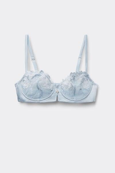 Blue Denise Silky Flowers Silk And Lace Balconette Bra, 5601_060K, large image number 3