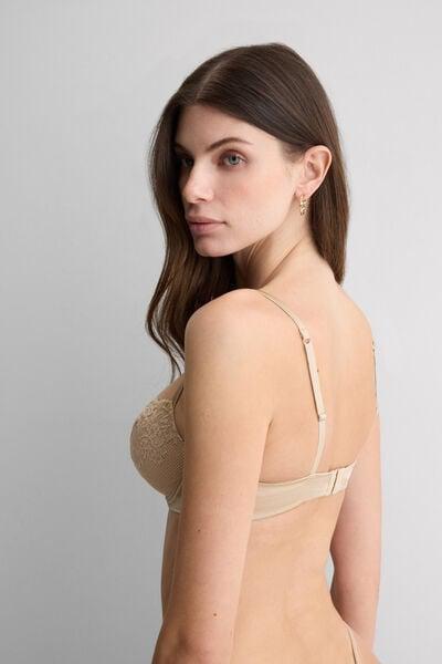 Beige Denise Flowers Print Silk And Lace Balconette Bra, 5601_447J, large image number 2