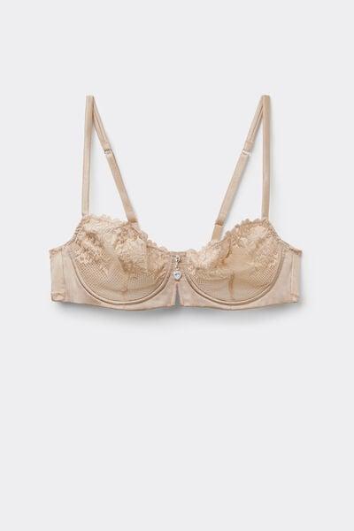Beige Denise Flowers Print Silk And Lace Balconette Bra, 5601_447J, large image number 3