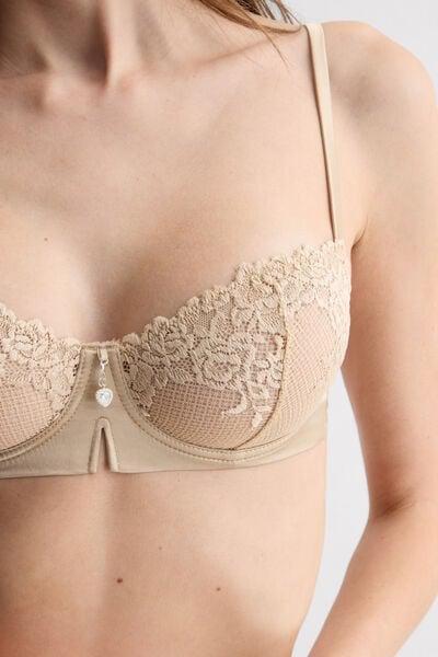 Beige Denise Flowers Print Silk And Lace Balconette Bra, 5601_447J, large image number 5
